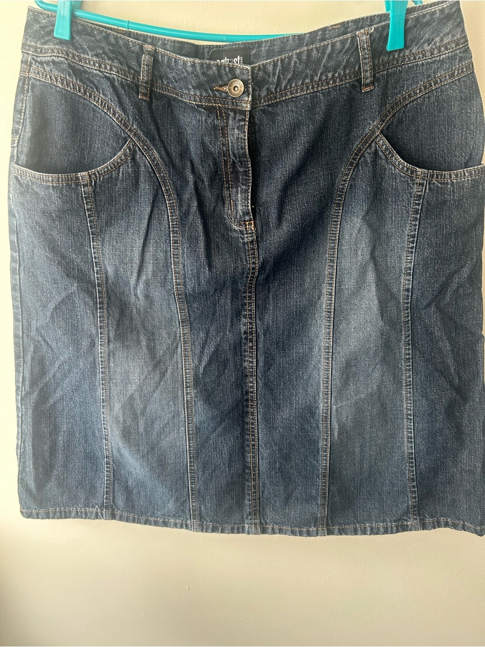 Classic Dark Blue Denim Midi Skirt - Women